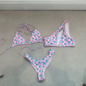 Frankie's Bikinis Pink and Blue Wave Bikini